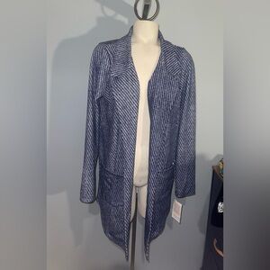 Lularoe SMALL Gwen Relaxed Long Blazer Blue Print Poly/Spandex Soft Comfy NWT